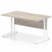 Impulse 1400 x 800mm Scalloped Edge Straight Office Desk Grey Oak Top White Cantilever Leg I005878