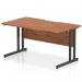 This dynamic rectangle desk has a trendy scalloped edge and comes in a sleek walnut top with black cantilever legs. The 1400 x 800mm size makes it perfect for any modern office.