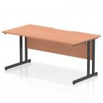 A sturdy, modern office desk measuring 1600 x 800mm, with a sleek beech top and black cantilever leg. The edge is scalloped, adding a unique touch to this dynamic rectangle desk. Perfect for any professional workspace.