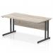 Impulse 1600 x 800mm Scalloped Edge Straight Office Desk Grey Oak Top Black Cantilever Leg I005894