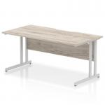 Impulse 1600 x 800mm Scalloped Edge Straight Office Desk Grey Oak Top Silver Cantilever Leg I005895