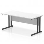 The dynamic rectangle desk features a scalloped edge and a 1600 x 800mm white top. The black cantilever leg adds a modern touch to this straight office desk.