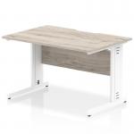 Impulse 1200 x 800mm Scalloped Edge Straight Office Desk Grey Oak Top White Cable Managed Leg I005914