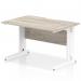 Impulse 1200 x 800mm Scalloped Edge Straight Office Desk Grey Oak Top White Cable Managed Leg I005914