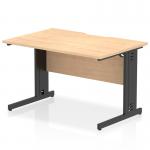 This photo showcases a dynamic office workspace with a 1200 x 800mm scalloped edge straight office desk featuring a maple top and black cable managed leg. The cables are neatly organized and managed, creating a clean and professional aesthetic.
