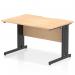 This photo showcases a dynamic office workspace with a 1200 x 800mm scalloped edge straight office desk featuring a maple top and black cable managed leg. The cables are neatly organized and managed, creating a clean and professional aesthetic.