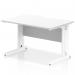 This photo features a modern office desk with a white top and cable managed legs. Its scalloped edge adds a dynamic touch. Perfect for creating a sleek and organized workspace.