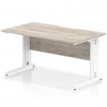 Impulse 1400 x 800mm Scalloped Edge Straight Office Desk Grey Oak Top White Cable Managed Leg I005932