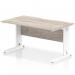 Impulse 1400 x 800mm Scalloped Edge Straight Office Desk Grey Oak Top White Cable Managed Leg I005932