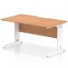 The photograph shows a sleek and modern Dynamic Cable Managed Desk, with dimensions of 1400 x 800mm. It features a scalloped edge and a straight design, with an oak top and white cable managed leg. The desk is perfect for any office setting.