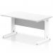 This sleek office desk features a white top with a scalloped edge and white cable managed legs. The 1400 x 800mm size and dynamic design make it a great addition to any modern workspace.