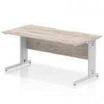 Impulse 1600 x 800mm Scalloped Edge Straight Office Desk Grey Oak Top Silver Cable Managed Leg I005949