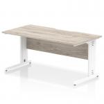 Impulse 1600 x 800mm Scalloped Edge Straight Office Desk Grey Oak Top White Cable Managed Leg I005950