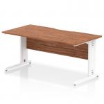 The Dynamic Cable Managed Desks Impulse has a sleek and professional design with a scalloped edge straight top in a warm walnut finish. The white cable managed leg allows for a clean and clutter-free workspace. Perfect for any modern office.