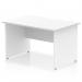 This image shows a modern and stylish Dynamic Panel End Desk featuring a scalloped edge white top and panel end leg. The desk measures 1200 x 800mm and has a straight design, making it perfect for any office space.