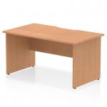The dynamic panel end desk features a sleek and modern design, with a scalloped edge and straight oak top. The panel end leg adds stability and strength, making it a practical and stylish addition to any office space.