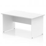 A sleek and modern office desk, the Dynamic Panel End Desks Impulse features a white top with a scalloped edge and panel end leg. The 1400 x 800mm size is perfect for any workspace, offering ample room for work and storage. The design is simple yet elegant, making it a great addition to any office setting.