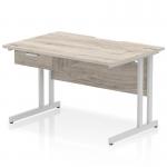 Impulse 1200 x 800mm Scalloped Edge Straight Office Desk Grey Oak Top Silver Cantilever Leg Workstation 1 x 1 Drawer Fixed Pedestal I005985