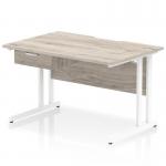 Impulse 1200 x 800mm Scalloped Edge Straight Office Desk Grey Oak Top White Cantilever Leg Workstation 1 x 1 Drawer Fixed Pedestal I005986