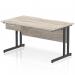 Impulse 1400 x 800mm Scalloped Edge Straight Office Desk Grey Oak Top Black Cantilever Leg Workstation 1 x 1 Drawer Fixed Pedestal I006002