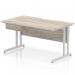 Impulse 1400 x 800mm Scalloped Edge Straight Office Desk Grey Oak Top Silver Cantilever Leg Workstation 1 x 1 Drawer Fixed Pedestal I006003