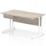 Impulse 1400 x 800mm Scalloped Edge Straight Office Desk Grey Oak Top White Cantilever Leg Workstation 1 x 1 Drawer Fixed Pedestal I006004