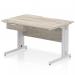 Impulse 1200 x 800mm Scalloped Edge Straight Office Desk Grey Oak Top Silver Cable Managed Leg Workstation 1 x 1 Drawer Fixed Pedestal I006039