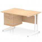 The Dynamic Pedestal Desk Impulse features a scalloped edge and a maple top with a white cantilever leg. It measures 1200 x 800mm and has a straight design. It also includes a 2 drawer fixed pedestal for storage. Sleek and professional, this workstation is perfect for any office setting.