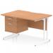 The Dynamic Pedestal Desk Impulse features a sleek scalloped edge straight oak top and white cantilever legs. It includes a fixed pedestal with 2 drawers for added storage. Perfect for a modern and functional office workstation.