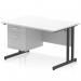 This picture shows a modern and sleek Dynamic Pedestal Desk in white with a scalloped edge. The desk measures 1200 x 800mm and features a black cantilever leg for stability. A 2 drawer fixed pedestal adds extra storage to this stylish workstation.