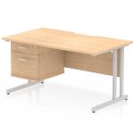 A stylish and functional workstation, the Dynamic Pedestal Desk features a 1400 x 800mm scalloped edge maple top with silver cantilever legs. The desk includes a 2 drawer fixed pedestal for extra storage and organization. Perfect for any office setting.