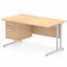A stylish and functional workstation, the Dynamic Pedestal Desk features a 1400 x 800mm scalloped edge maple top with silver cantilever legs. The desk includes a 2 drawer fixed pedestal for extra storage and organization. Perfect for any office setting.