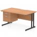 The desk has a black cantilever leg and a scalloped edge. It is 1400 x 800mm in size and has an oak top. There is also a 2 drawer fixed pedestal included. This workstation has a dynamic design with a modern feel.