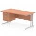 A sleek, modern work station that combines function and style. The beech top adds warmth to the silver cantilever leg and scalloped edge design. The 2 drawer fixed pedestal offers convenient storage. Perfect for a dynamic office environment.