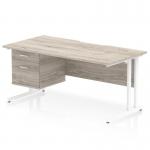 Impulse 1600 x 800mm Scalloped Edge Straight Office Desk Grey Oak Top White Cantilever Leg Workstation 1 x 2 Drawer Fixed Pedestal I006148