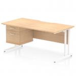 A sleek and modern office workstation, this desk features a scalloped edge maple top with a white cantilever leg. It comes with a 2 drawer fixed pedestal for storage and ample workspace measuring 1600 x 800mm.