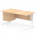 A sleek and modern office workstation, this desk features a scalloped edge maple top with a white cantilever leg. It comes with a 2 drawer fixed pedestal for storage and ample workspace measuring 1600 x 800mm.