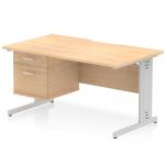 The Dynamic Pedestal Desk Impulse features a 1400 x 800mm Maple top with a scalloped edge, providing a sleek and modern look. The silver cable managed leg workstation includes a fixed pedestal with 2 drawers for added storage. This desk is perfect for any office setting.