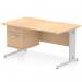 The Dynamic Pedestal Desk Impulse features a 1400 x 800mm Maple top with a scalloped edge, providing a sleek and modern look. The silver cable managed leg workstation includes a fixed pedestal with 2 drawers for added storage. This desk is perfect for any office setting.