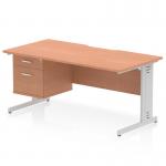 The Dynamic Pedestal Desk Impulse features a 1600 x 800mm beech top with a scalloped edge, supported by silver cable managed legs. It also includes a 2-drawer fixed pedestal for added storage. This sleek office desk is modern and functional, perfect for any workspace.