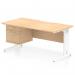 This desk features a sturdy maple top with a scalloped edge design, paired with a white cable-managed leg. Its spacious 1600 x 800mm surface is perfect for working, with a fixed pedestal and two drawers for storage. Ideal for any modern office setting.
