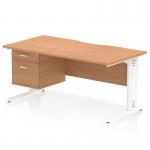 This contemporary office desk features a curved edge and a spacious 1600 x 800mm oak top. The clean white cable managed leg adds a modern touch, while the fixed 2-drawer pedestal provides convenient storage space. Perfect for any office setting.