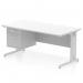 The Dynamic Pedestal Desk Impulse features a sleek white top with a scalloped edge and a silver cable managed leg. It has a spacious workspace of 1600 x 800mm, ideal for any office setting. The desk also includes a fixed 2 drawer pedestal for extra storage.