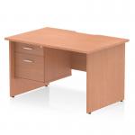 A sleek and modern office desk, the Dynamic Pedestal Desk features a curved scalloped edge and sturdy panel end legs. The beech top adds a touch of warmth while the 2-drawer fixed pedestal provides convenient storage. Perfect for any workspace.