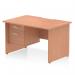 A sleek and modern office desk, the Dynamic Pedestal Desk features a curved scalloped edge and sturdy panel end legs. The beech top adds a touch of warmth while the 2-drawer fixed pedestal provides convenient storage. Perfect for any workspace.