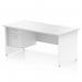 This picture shows a sleek and modern Dynamic Pedestal Desk, measuring 1600 x 800mm. It features a scalloped edge and a straight white top panel. The workstation has one end leg and comes with a 2 drawer fixed pedestal.
