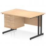 The Dynamic Pedestal Desk Impulse is a stylish and practical addition to any office space. With a scalloped edge and straight design, the desk features a maple top and black cantilever legs. It also includes a 3 drawer fixed pedestal, providing ample storage for your workspace.