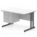 The image shows a sleek and modern Dynamic Pedestal Desk Impulse with a Scalloped Edge and a White Top. The desk is supported by a Black Cantilever Leg and comes with a 3 Drawer Fixed Pedestal for storage. Perfect for a functional and stylish office workstation.