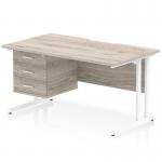 Impulse 1400 x 800mm Scalloped Edge Straight Office Desk Grey Oak Top White Cantilever Leg Workstation 1 x 3 Drawer Fixed Pedestal I006256