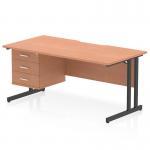 This photo features a sleek Dynamic Pedestal Desk Impulse, measuring 1600 x 800mm, with a scalloped edge and beech top. Its black cantilever leg provides support for the straight office desk and a 3-drawer fixed pedestal is included.